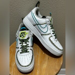 Nike Air Force 1 Low Worldwide White Blue Fury Volt. Size 11.5 CK7213-100
